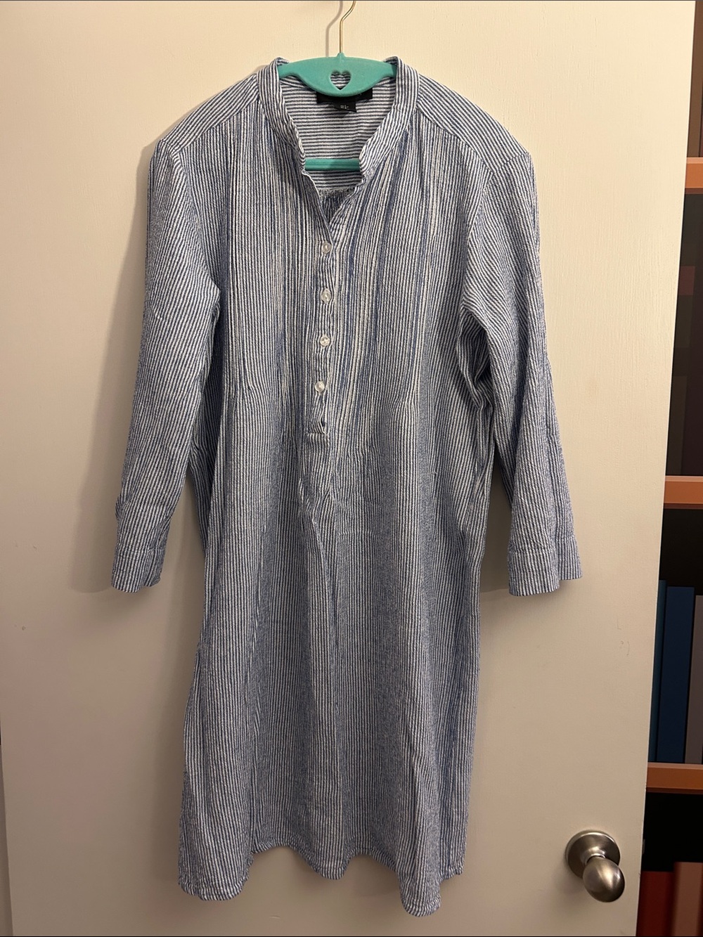 Tahari Blue & White Striped Long-Sleeve Tunic Shirt Dress